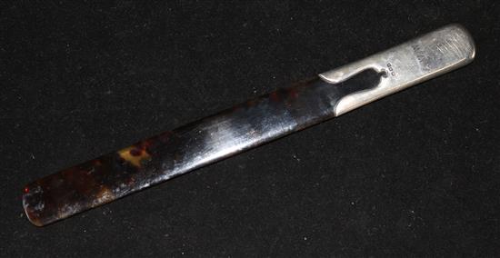 A late 1920s silver mounted tortoiseshell letter opener, 9in.